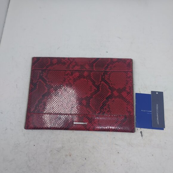 Rebecca Minkoff Zipper  Red Burgundy Snakeskin Envelope Clutch - Picture 2 of 8